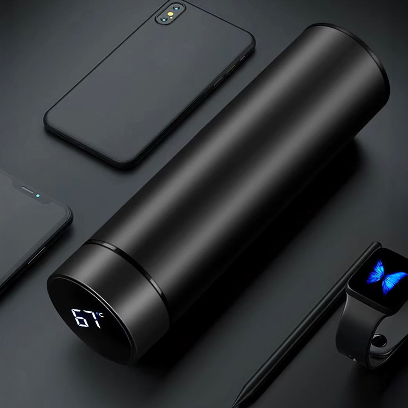 botella de agua con medidor de temperatura