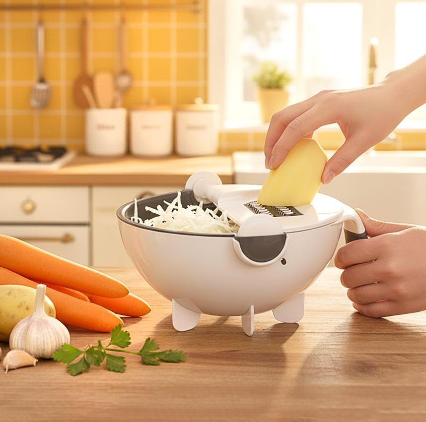 🥗 Cortador Multifuncional con Bol + Colador